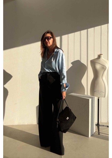 Siyah Bol Paça Kumaş Pantolon fiyatları