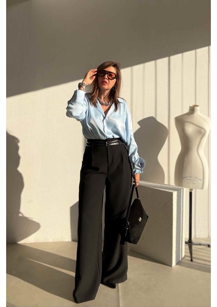 Siyah Bol Paça Kumaş Pantolon modelleri