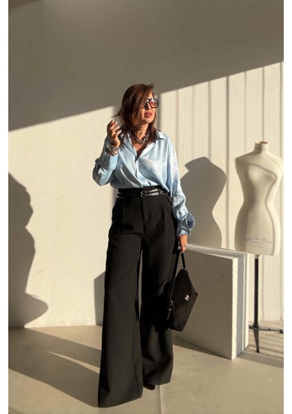 Siyah Bol Paça Kumaş Pantolon fırsatları