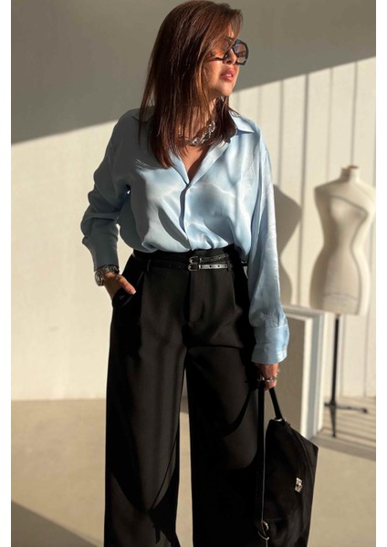 Siyah Bol Paça Kumaş Pantolon