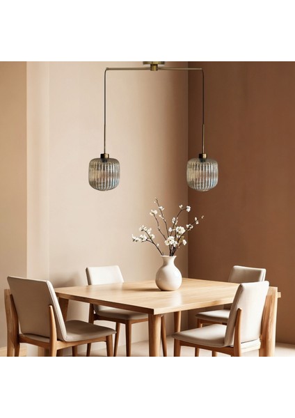 Ikili Mopa Cam Bal Rengi Metal Çubuk Avize Ince Eskitme Başlık Retro Sarkıt Lamba Salon Aydınlatma