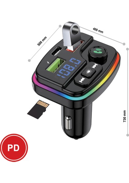 38W Pd ve Qc Destekli Type-C Çıkışlı Bluetooth Fm Modülatör, Rgb Işıklı Hızlı Araç Şarj Cihazı fiyatları