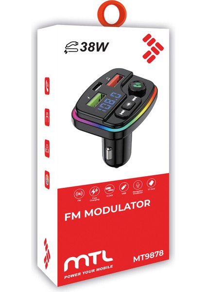 38W Pd ve Qc Destekli Type-C Çıkışlı Bluetooth Fm Modülatör, Rgb Işıklı Hızlı Araç Şarj Cihazı indirimleri