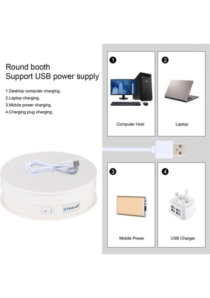 Puluz 15 cm USB Elektrikli Döner Platform | 1-5 kg Taşıma Kapasiteli Ürün Fotoğraf ve Video Standı modelleri
