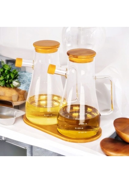 2'li Bambu Kapaklı Bambu Stantlı Cam Yağlık Sirkelik Sosluk 900 ml fiyatları