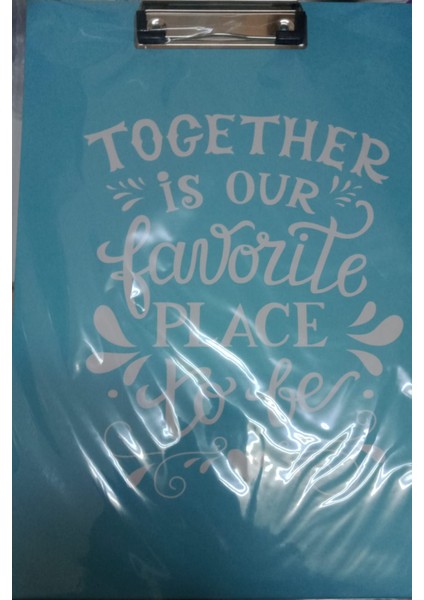 Sekreterlik St-30 Together Is Our Favorite Place To Be Acık Mavi Desenli Sekreterlik +Lizi A5 Renkli Çizgili Defter