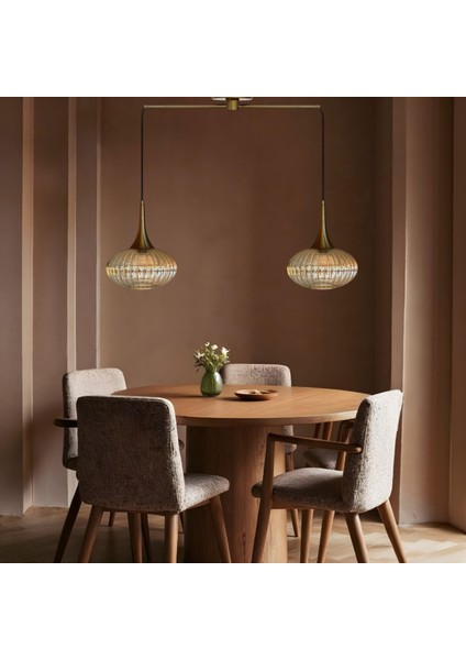 Elegant Cam Bal Rengi Ikili Metal Çubuk Avize Eskitme Külah Başlık Sarkıt Lamba Salon Aydınlatma