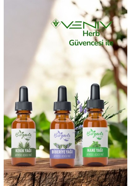 %100 Doğal Uçucu Yağ Seti - Kekik Yağı - Biberiye Yağı - Nane Yağı 3X20 ml