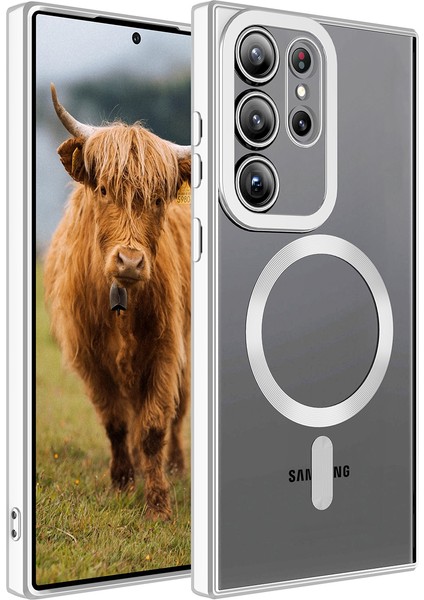 Galaxy S23 Ultra Kılıf Magsafe Wireless Şarj Özellikli Inc Setro Silikon-Gümüş