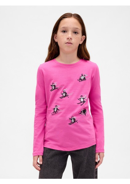 Kız Çocuk Pembe Grafik Baskılı T-Shirt