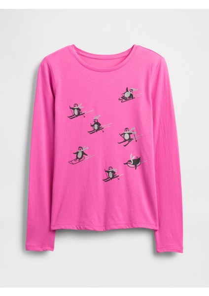 Kız Çocuk Pembe Grafik Baskılı T-Shirt fırsatları