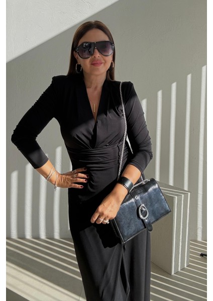 Siyah Vatkalı Uzun Elbise indirimleri