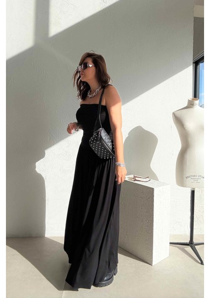 Siyah Drapeli Straplez Elbise fiyatları