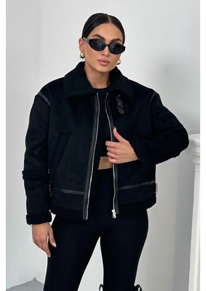 Kadın Süet Mont Içi Kürklü Fermuarlı Cepli Yaka ve Kol Detaylı Premium Regular Ceket fiyatları