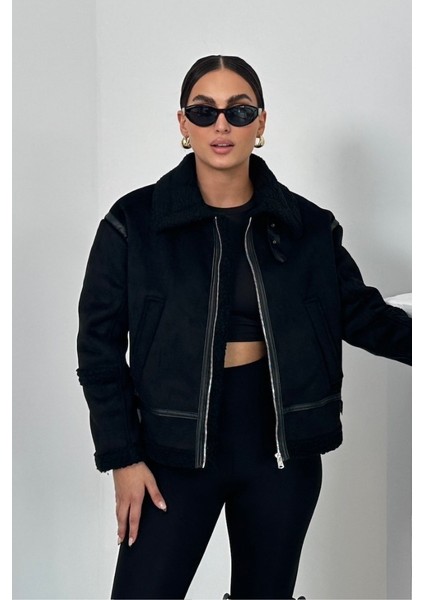 Kadın Süet Mont Içi Kürklü Fermuarlı Cepli Yaka ve Kol Detaylı Premium Regular Ceket modelleri