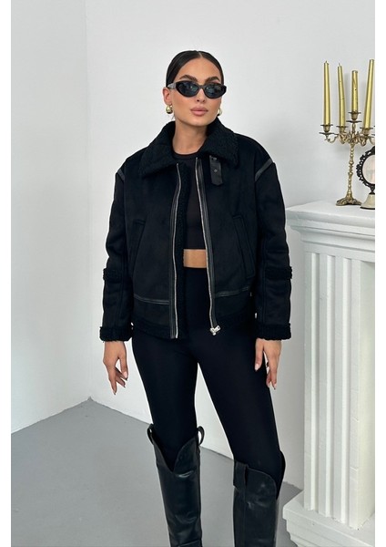 Kadın Süet Mont Içi Kürklü Fermuarlı Cepli Yaka ve Kol Detaylı Premium Regular Ceket fırsatları