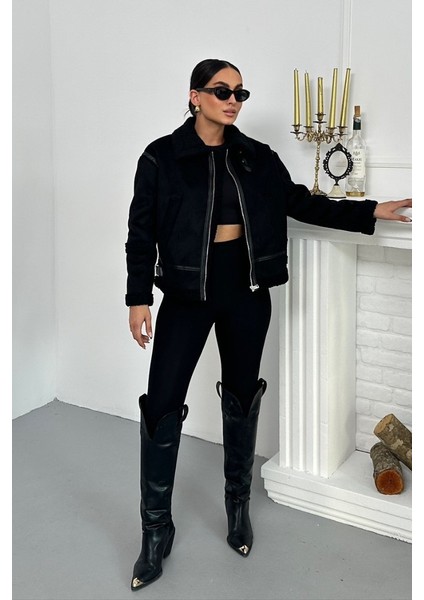 Kadın Süet Mont Içi Kürklü Fermuarlı Cepli Yaka ve Kol Detaylı Premium Regular Ceket indirimleri