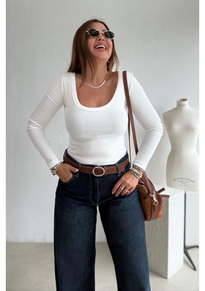 Beyaz Balerin Yaka Uzun Kollu Üst fiyatları