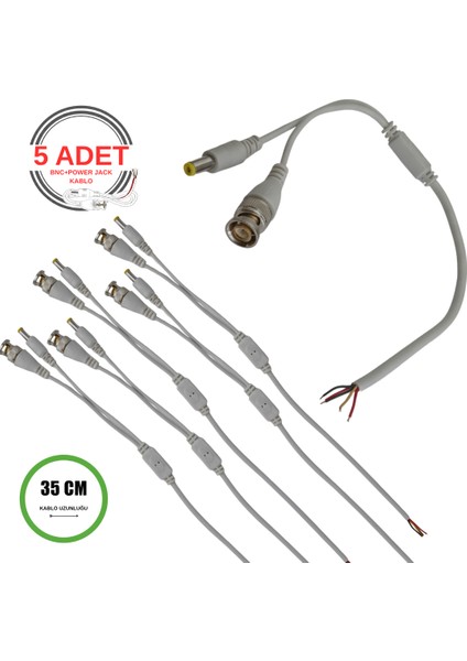 Profesyonel Bnc + Dc Power Jack Pigtail Kablo 35CM – 5 Uçlu Hazır Kamera Bağlantı Seti – Cctv Güvenlik Sistemi Için - 5 Adet