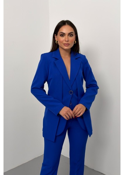 Kadın Ikili Alt Üst Takım Şık Çift Katlı Düğmeli Blazer Ceket Bol Paça Pantolon Takım fırsatları