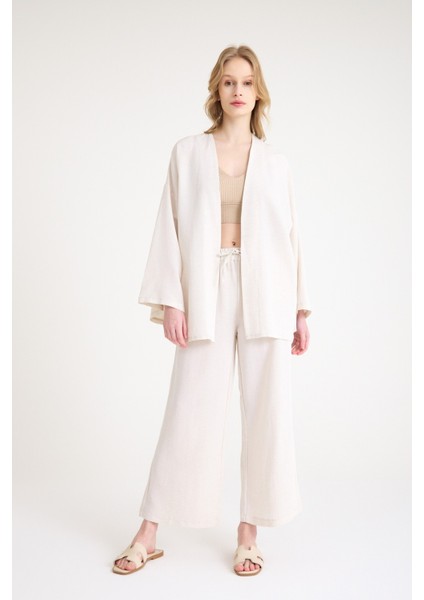 Keten Kadın Salaş Kimono Ikili Takim