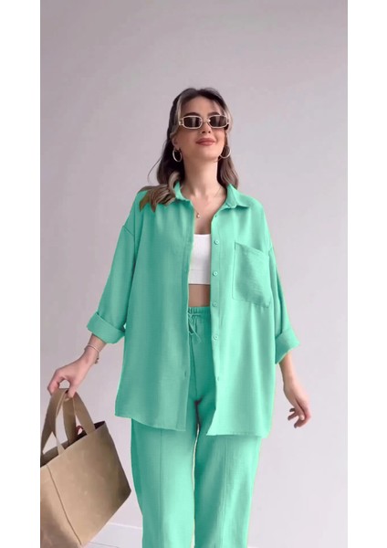 Pantolon Gömlek Keten Günlük Ikili Takım Elbise