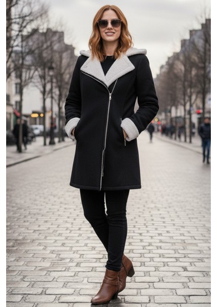 Günlük Kadın Siyah Kaşe Kışlık Kaban fiyatları