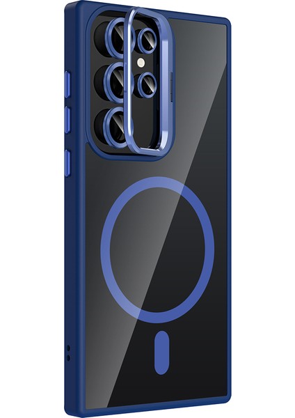 Galaxy S23 Ultra Kılıf Standlı ve Kamera Lens Hediyeli M-Safe Şarj Özellikli Inc Etro Kapak - Derin