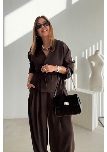 Kahverengi Şalvar Pantolonlu Takım indirimleri