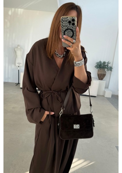 Kahverengi Şalvar Pantolonlu Takım