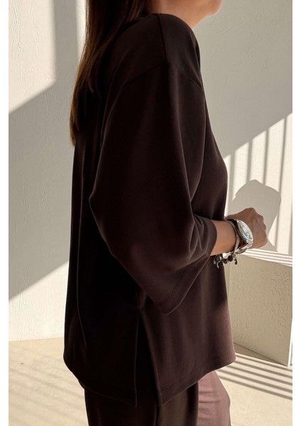 Kahverengi Düşük Kollu V Yaka Takım indirimleri