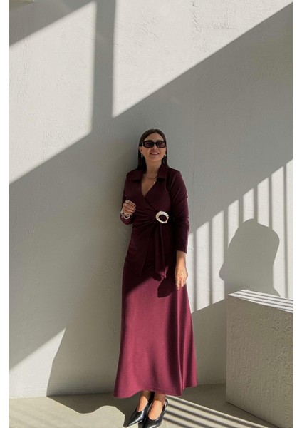 Bordo Yumoş Etek Bluz Takım modelleri