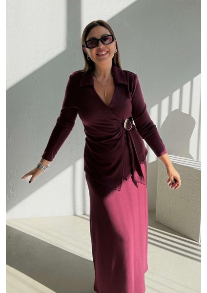 Bordo Yumoş Etek Bluz Takım indirimleri