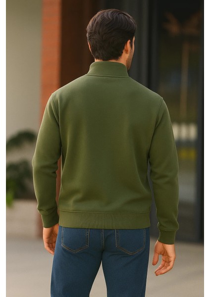 Erkek Trend Premium Haki Fermuarlı Sweatshirt indirimleri