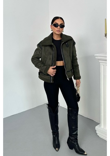 Kadın Süet Mont Içi Kürklü Fermuarlı Cepli Yaka ve Kol Detaylı Premium Regular Ceket modelleri