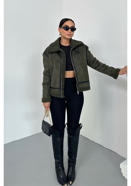 Kadın Süet Mont Içi Kürklü Fermuarlı Cepli Yaka ve Kol Detaylı Premium Regular Ceket fırsatları