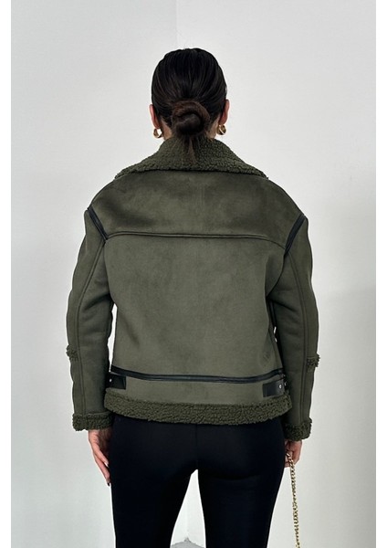 Kadın Süet Mont Içi Kürklü Fermuarlı Cepli Yaka ve Kol Detaylı Premium Regular Ceket