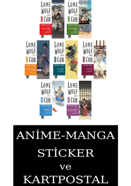 Lone Wolf And Cub 1-2-3-4-5-6-7 Manga Seti (7 Kitap) / Yalnız Kurt ve Yavrusu / Anime-Manga Sticker ve Kartpostal Hediye