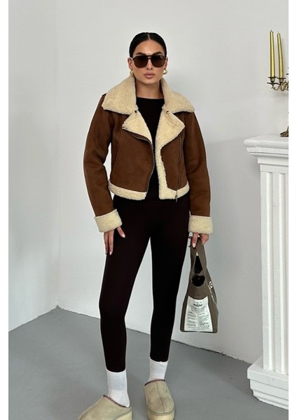 Kadın Süet Mont Kısa Içi Kürklü Kruvaze Fermuarlı Cepli Ceket fiyatları