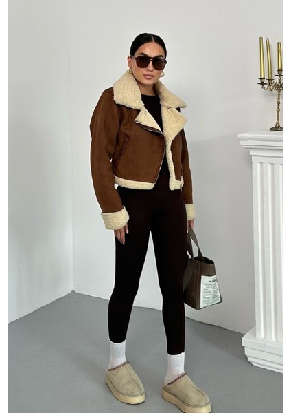 Kadın Süet Mont Kısa Içi Kürklü Kruvaze Fermuarlı Cepli Ceket modelleri