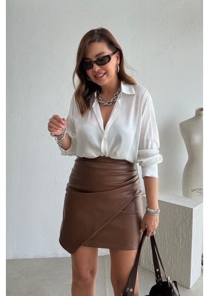 Kahverengi Drapeli Deri Etek fiyatları