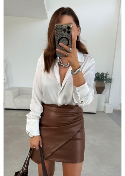 Kahverengi Drapeli Deri Etek fırsatları