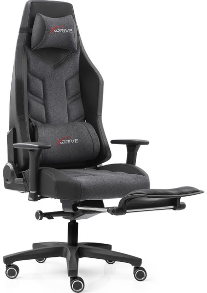 Fırtına Profesyonel Oyuncu Koltuğu Ayak Uzatmalı Kumaş Gri/siyah