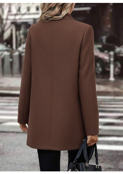 Şık Tasarım Yaka Kahverengi Kaşe Kaban fiyatları