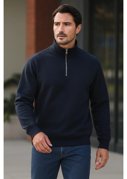 Erkek Trend Premium Lacivert Fermuarlı Sweatshirt fiyatları