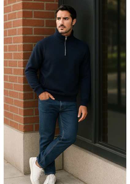 Erkek Trend Premium Lacivert Fermuarlı Sweatshirt fırsatları