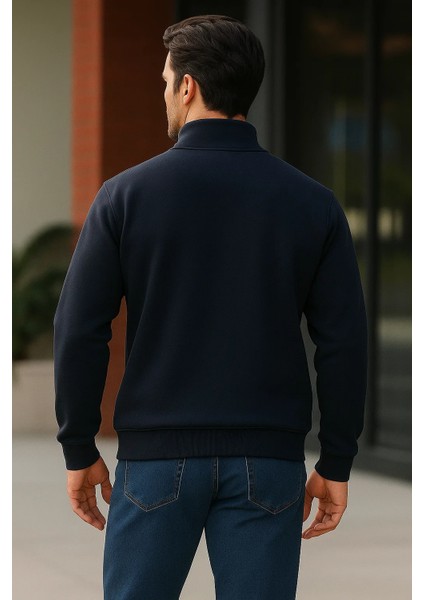 Erkek Trend Premium Lacivert Fermuarlı Sweatshirt