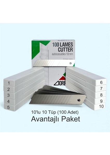 1404 Geniş Maket Bıçağı Yedeği 18MM 14 Kırımlı 100 Adet