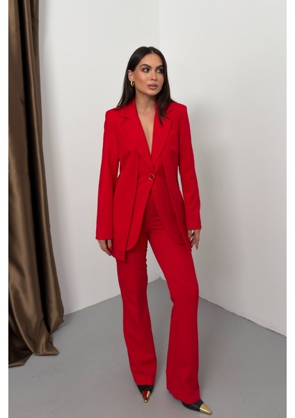 Kadın Ikili Alt Üst Takım Şık Çift Katlı Düğmeli Blazer Ceket Bol Paça Pantolon Takım fiyatları