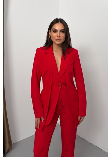 Kadın Ikili Alt Üst Takım Şık Çift Katlı Düğmeli Blazer Ceket Bol Paça Pantolon Takım indirimleri